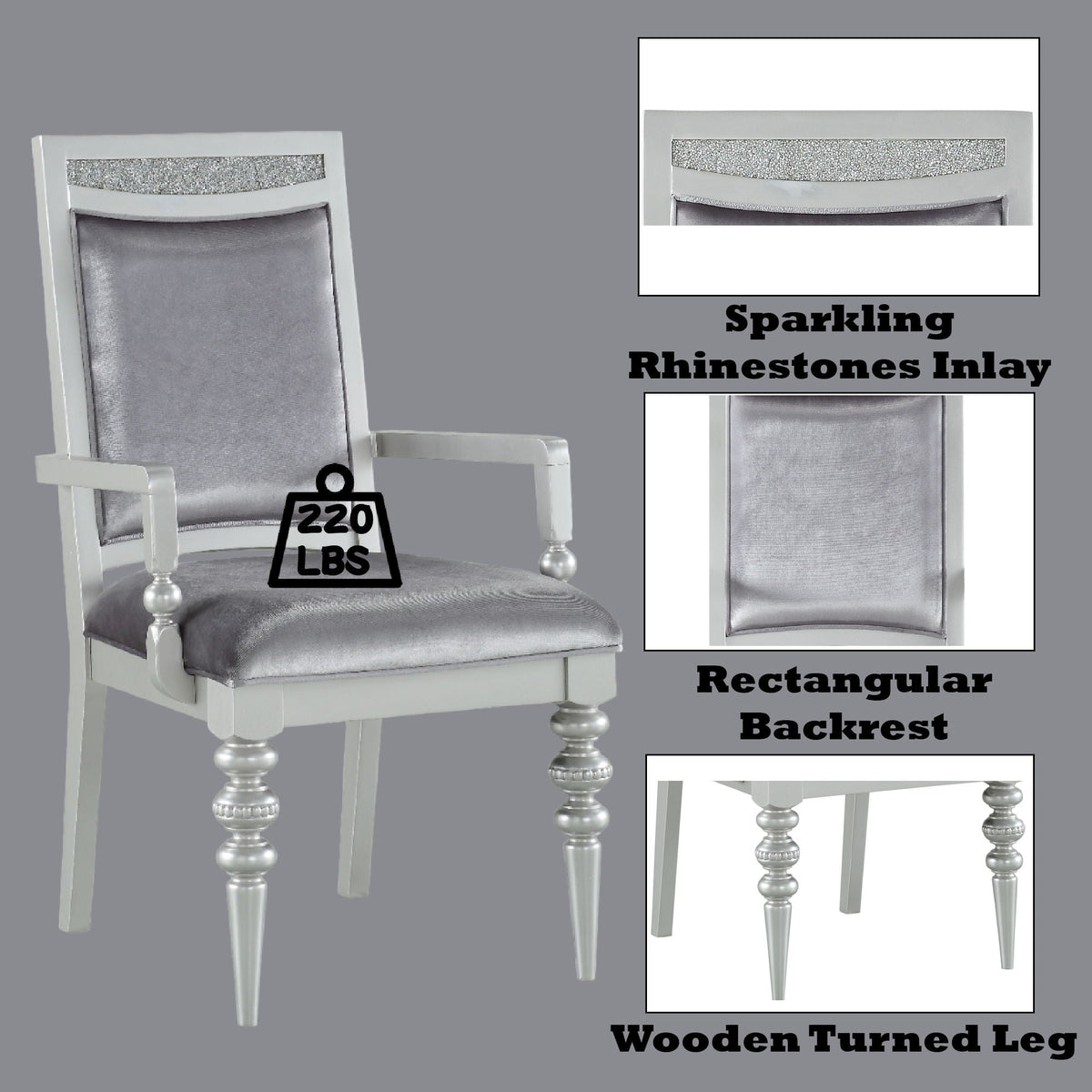 Maverick Arm Chair Set of 2 - Silver