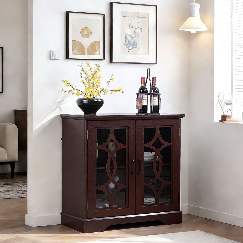 Modern Sideboard With Tempered Glass Doors - Ox Blood Red