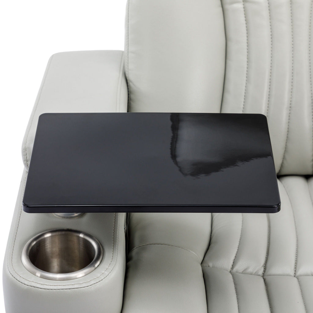 270° Power Swivel Recliner Home Theater Chair With Hidden Arm Storage, LED Light, Cup Holder, And Tray Table