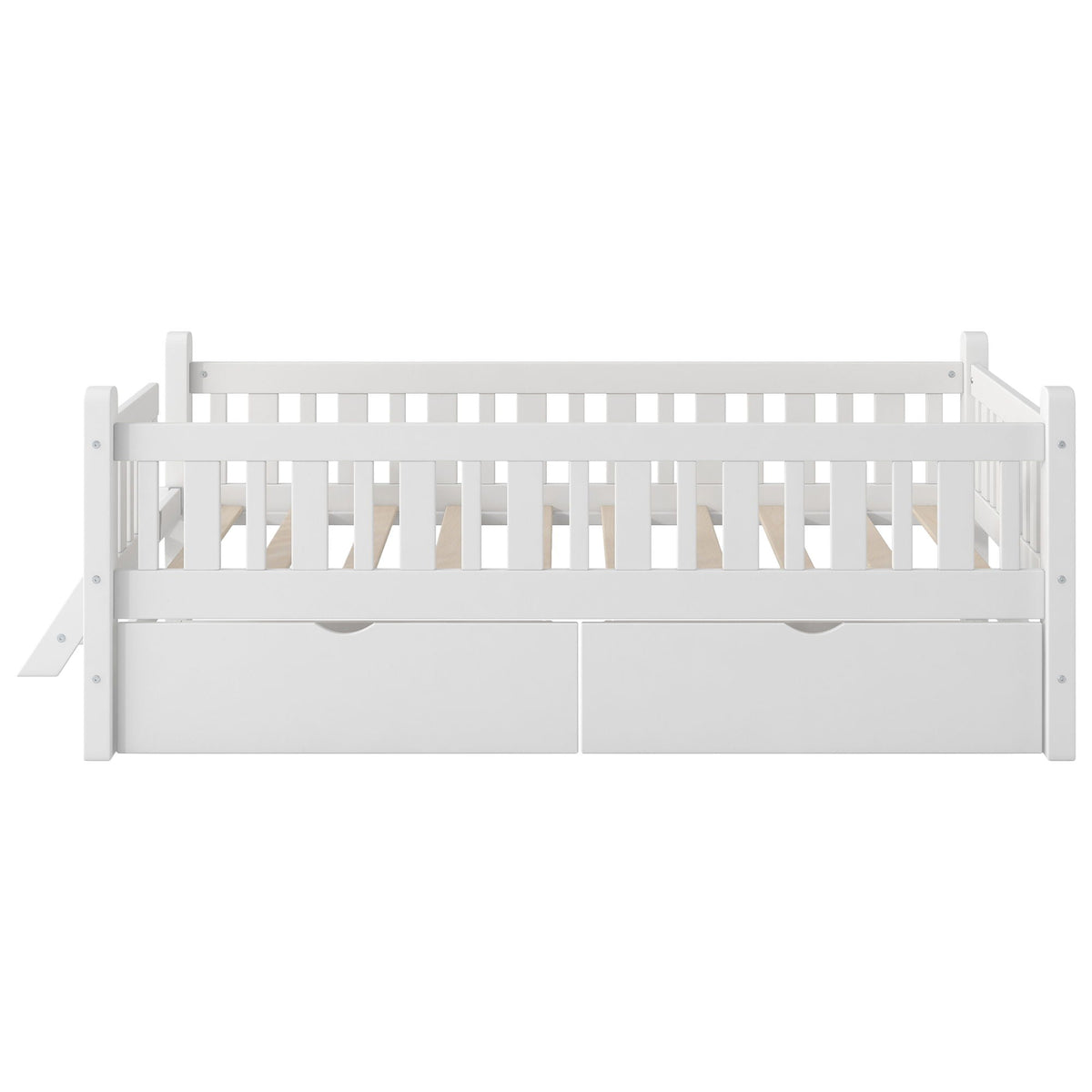 Platform Bed With Guardrail And 2 Drawers
