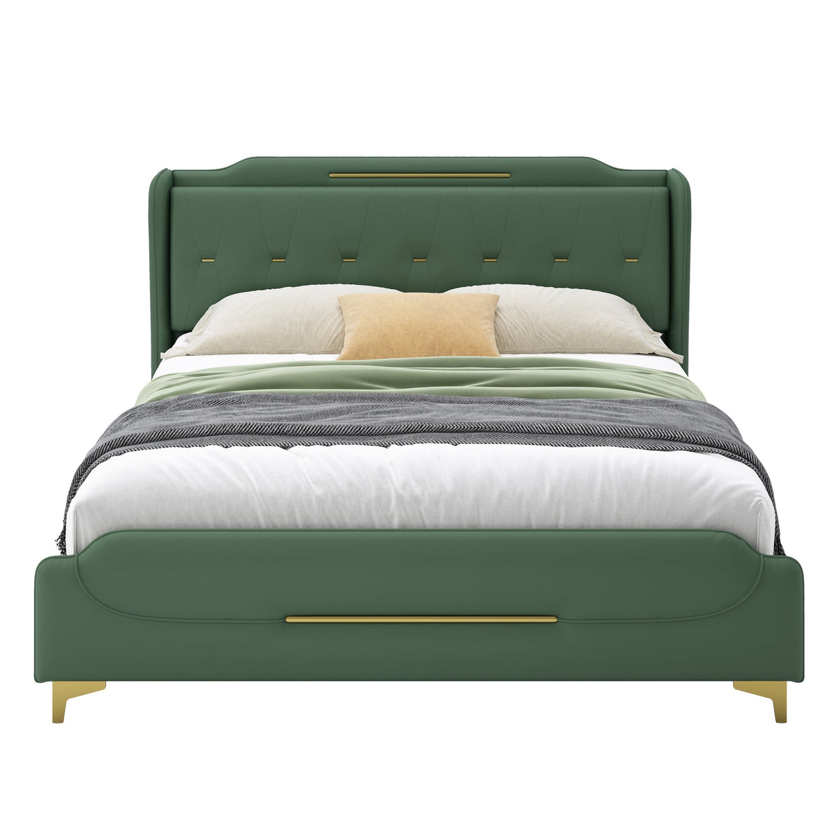 Queen Size Leather Bed Frame with Wingback Headboard & Footboard