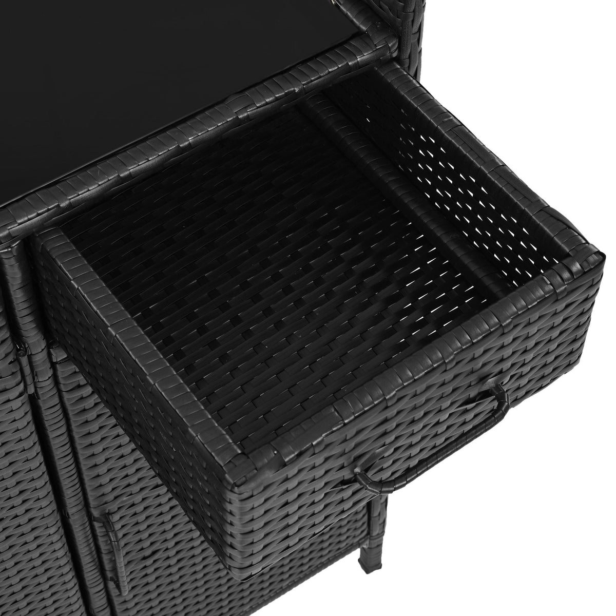 K&K 47.5"W Wicker Outdoor Storage Cabinet with Tempered Glass Top