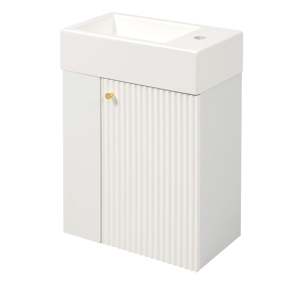 Floating Bathroom Vanity With Resin Basin, Left Side Storage - White
