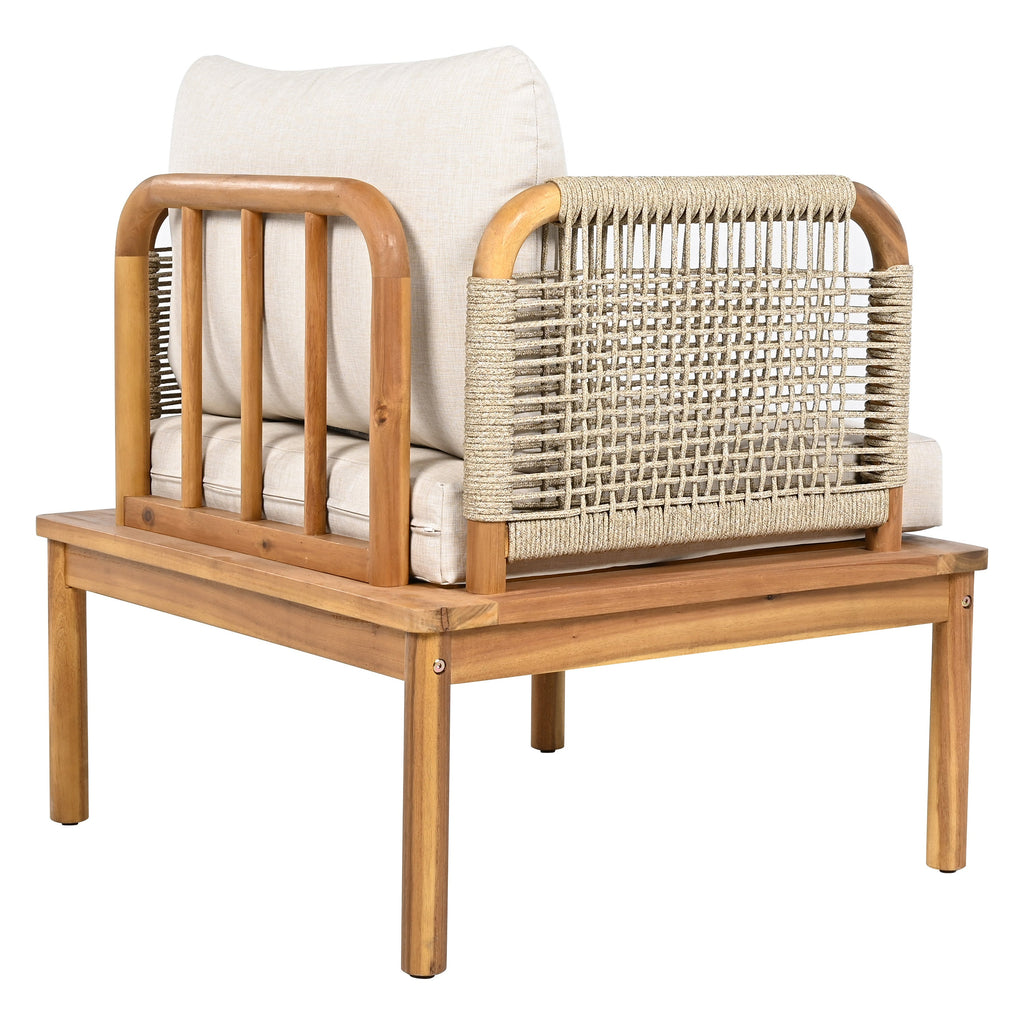 Outdoor 5-Piece Acacia Wood and Rope Patio Sofa Set