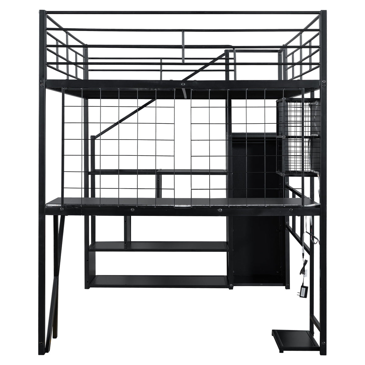 Loft Bed With Built In Work Station, Wardrobe, Storage Staircase And LED
