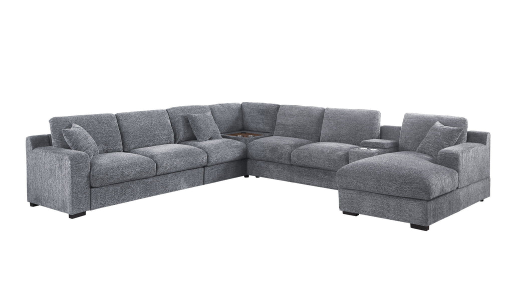 Celine - Fabric Corner Sectional Sofa With Right-Facing Chaise, Cupholders, And Charging Ports