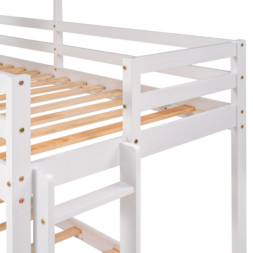 Bunk Bed Wood Bed & Roof, Window, Guardrail, Ladder