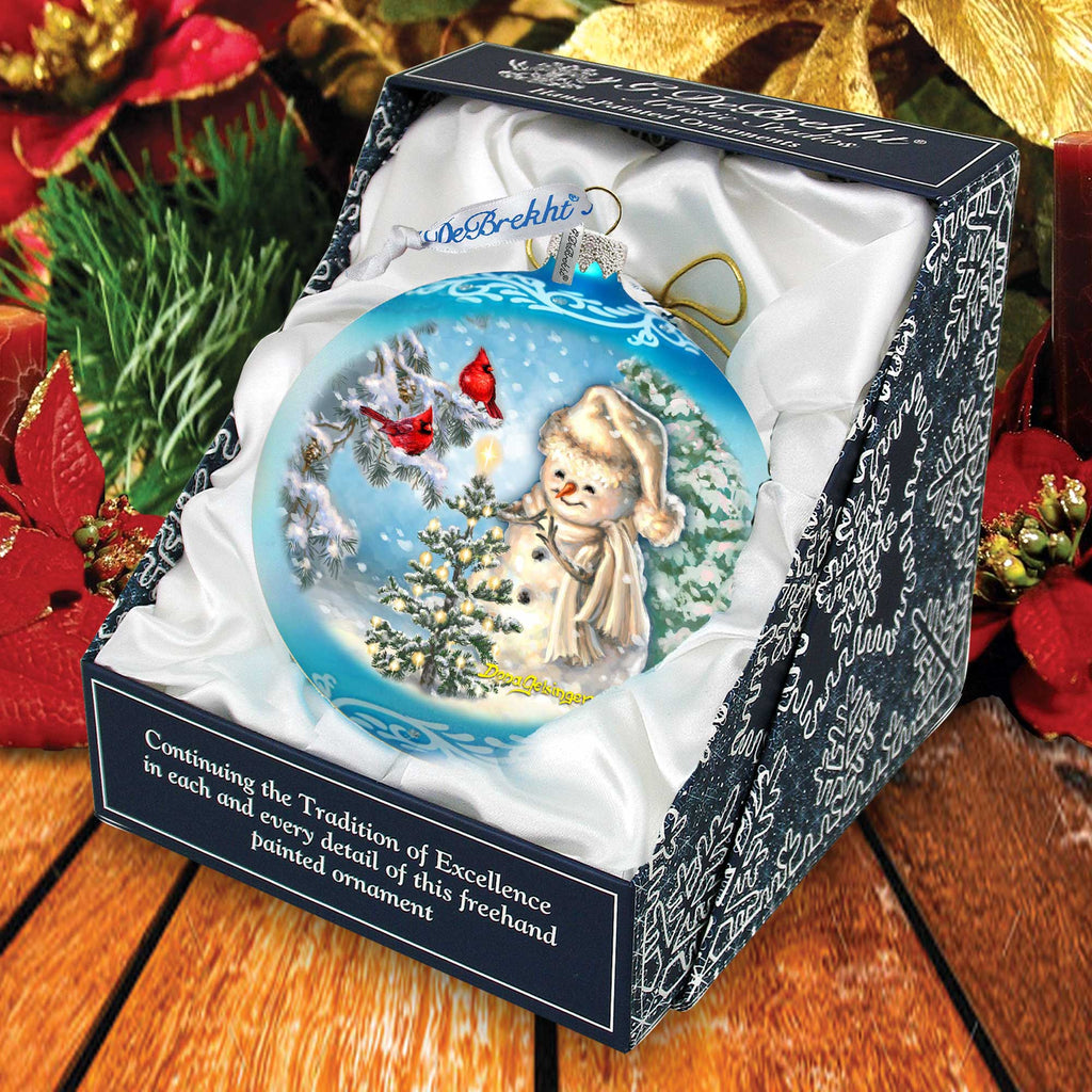 Glowing Snowman Lg Glass Ornament in Blue by Gelsinger - Christmas Decor - 73926B-DG