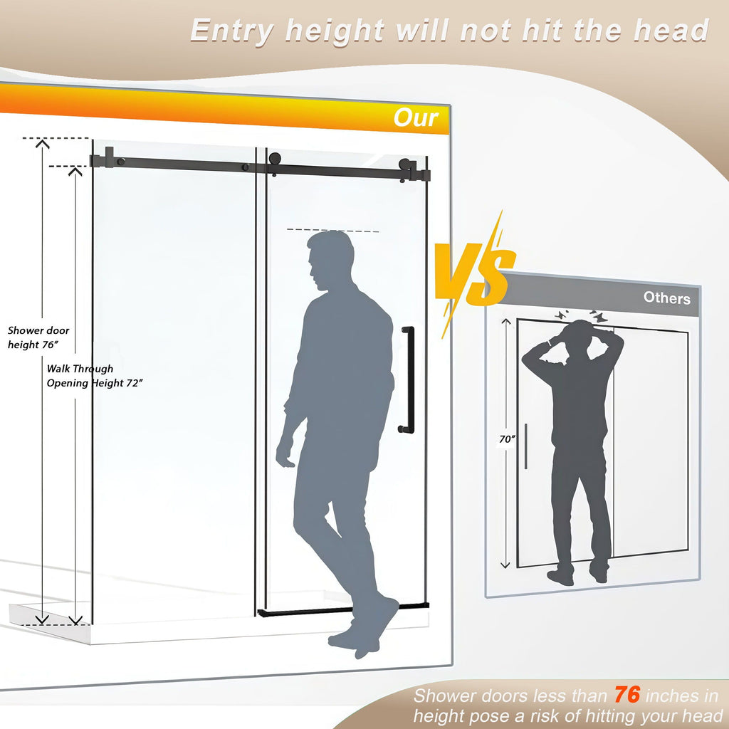 Frameless Single Sliding Shower Door, Square Tube Track