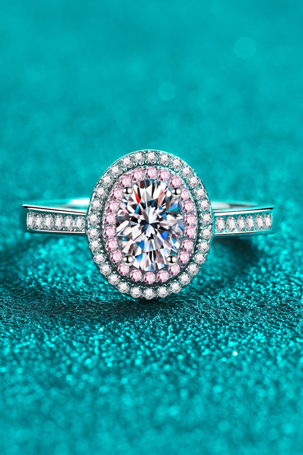 1 Carat Pink Oval-Cut Sparkala™ 925 Sterling Silver Halo Ring