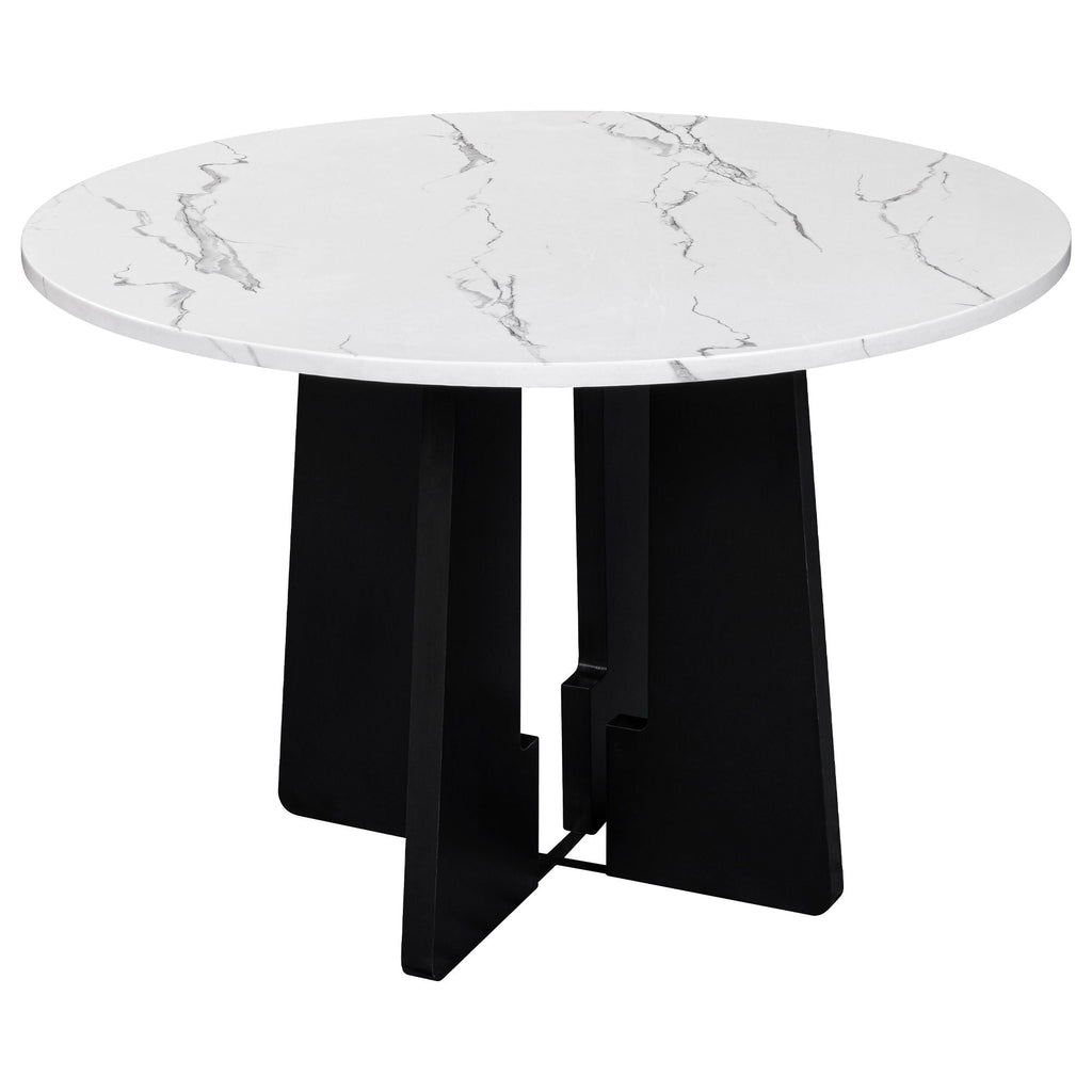5 Piece Round Dining Table Set, Dining Table And 4 Upholstered Chairs For Dining Room, Kitchen Room, Living Room - White / Gray