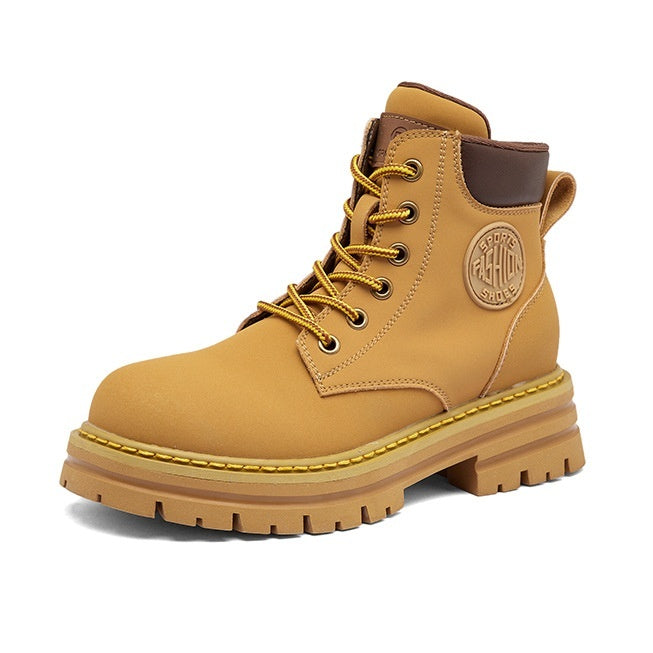 Genuine Leather Elevator Martin Boots Women's Thick Bottom All-matching
