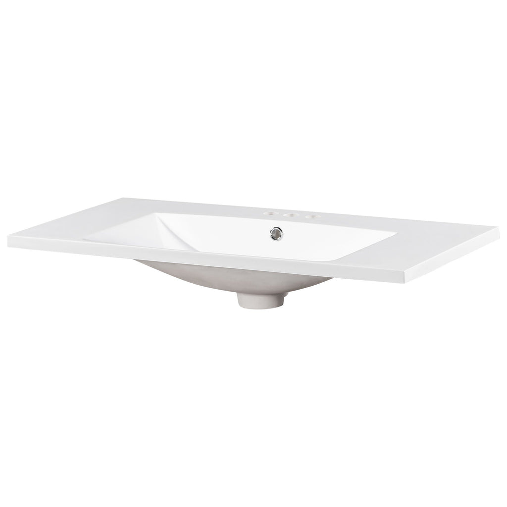 Single Bathroom Basin Sink, Vanity Top Only With 3 Faucet Holes