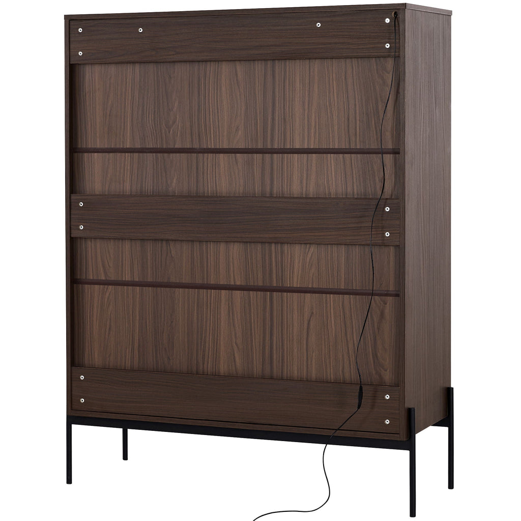 Modern Minimalist Style LED Curio Cabinet With Tempered Glass Door, Metal Legs