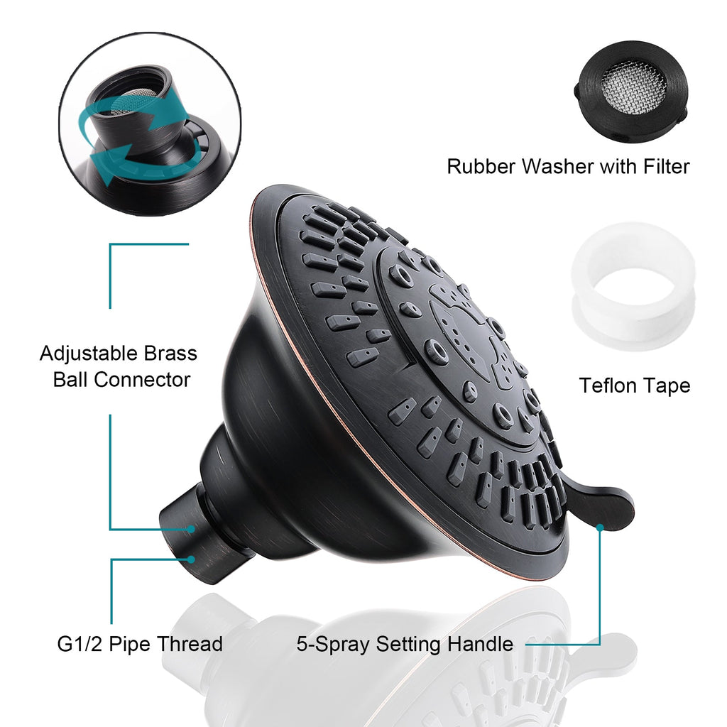 9-Spray Rain Shower Head-Angle Adjustable Fixed Shower Head