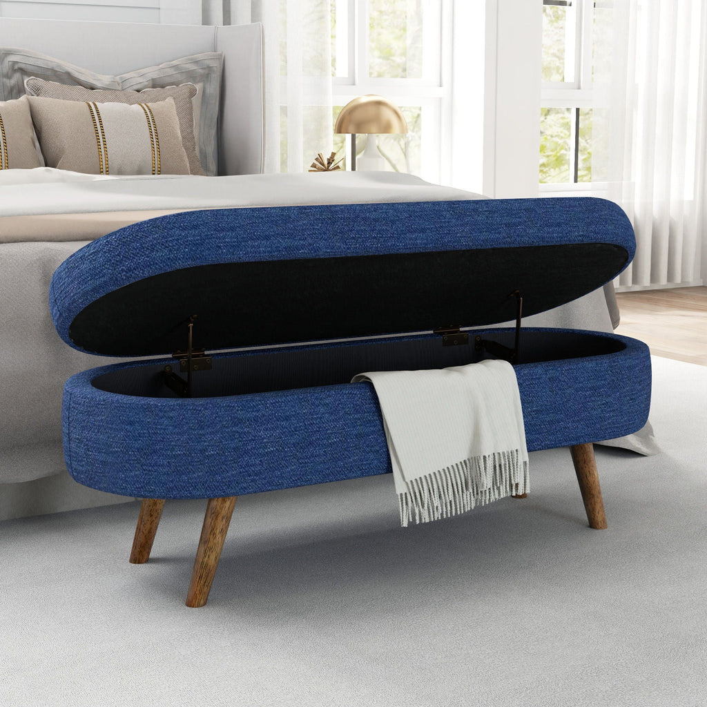 Ottoman Oval Storage Bench with Rubber Wood Legs