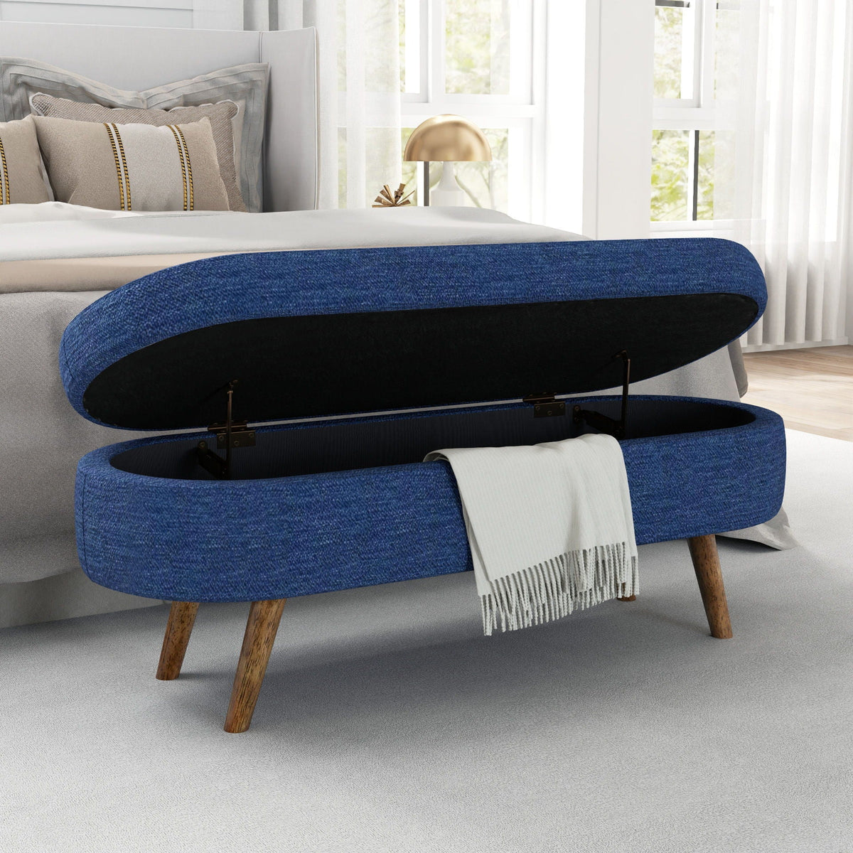 Ottoman Oval Storage Bench with Rubber Wood Legs