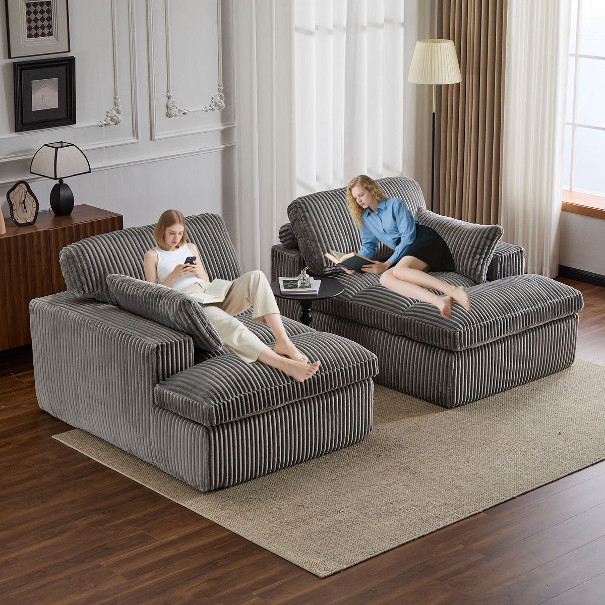 Double Chaise Lounge Chair, Oversized Upholstered Sleeper Cloud Couch