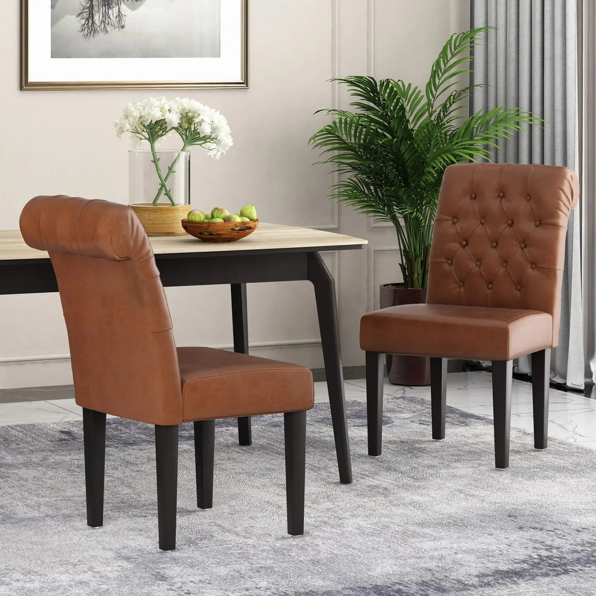 Broxton Tuft Dining Rolltop Chairs With Button Tufted Backrest (Set of 2)