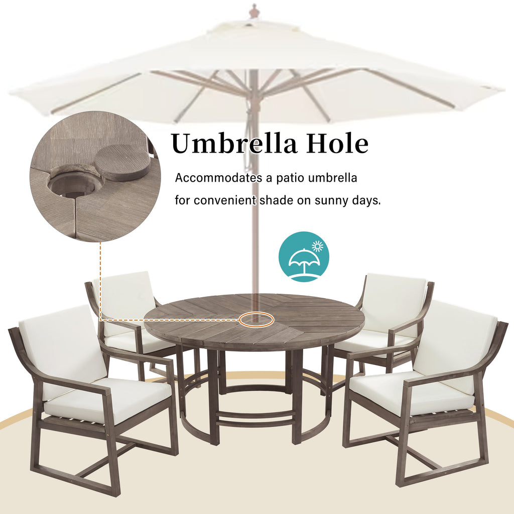 Outdoor Dining Set 5-Piece Patio Table and Chairs with Umbrella Hole