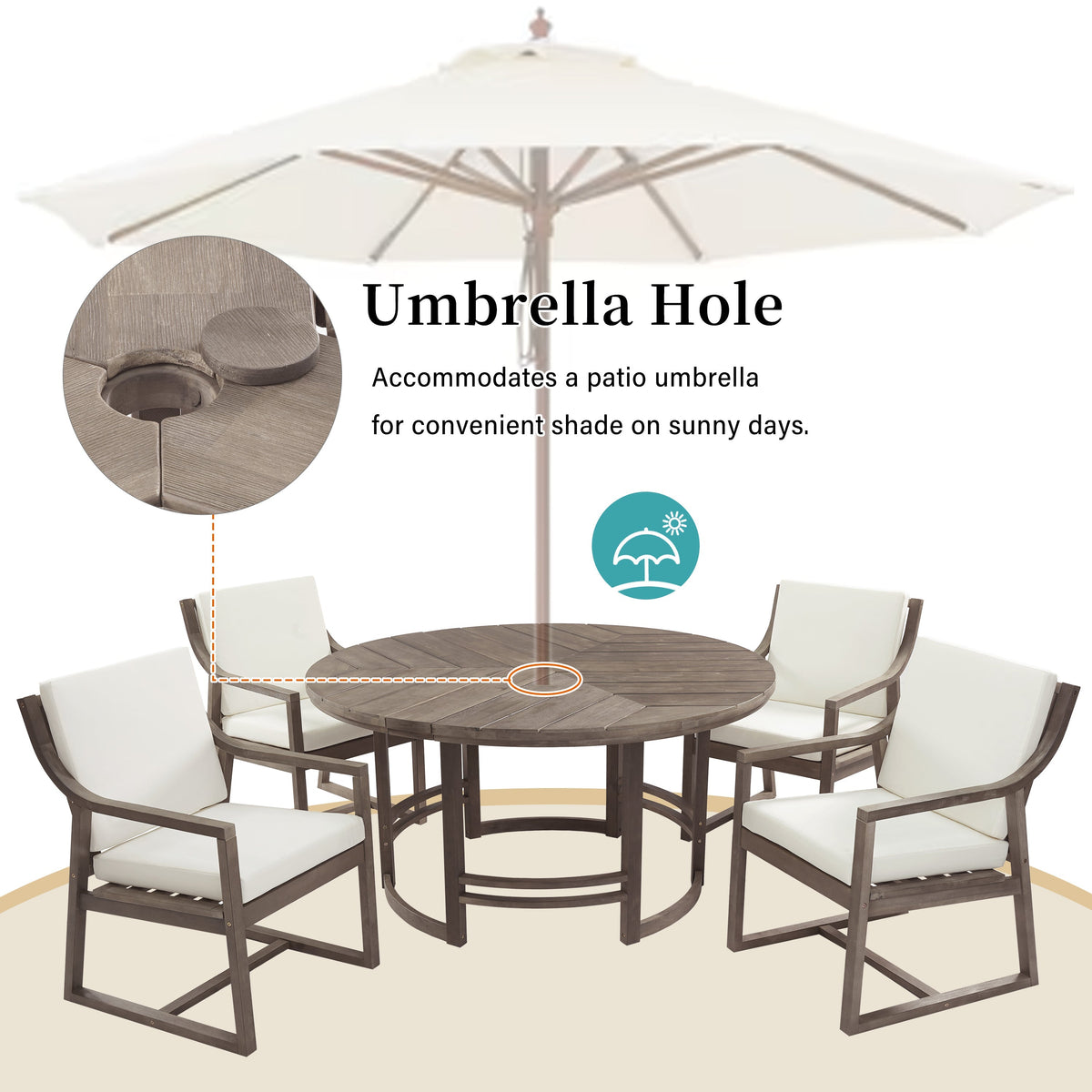 Outdoor Dining Set 5-Piece Patio Table and Chairs with Umbrella Hole