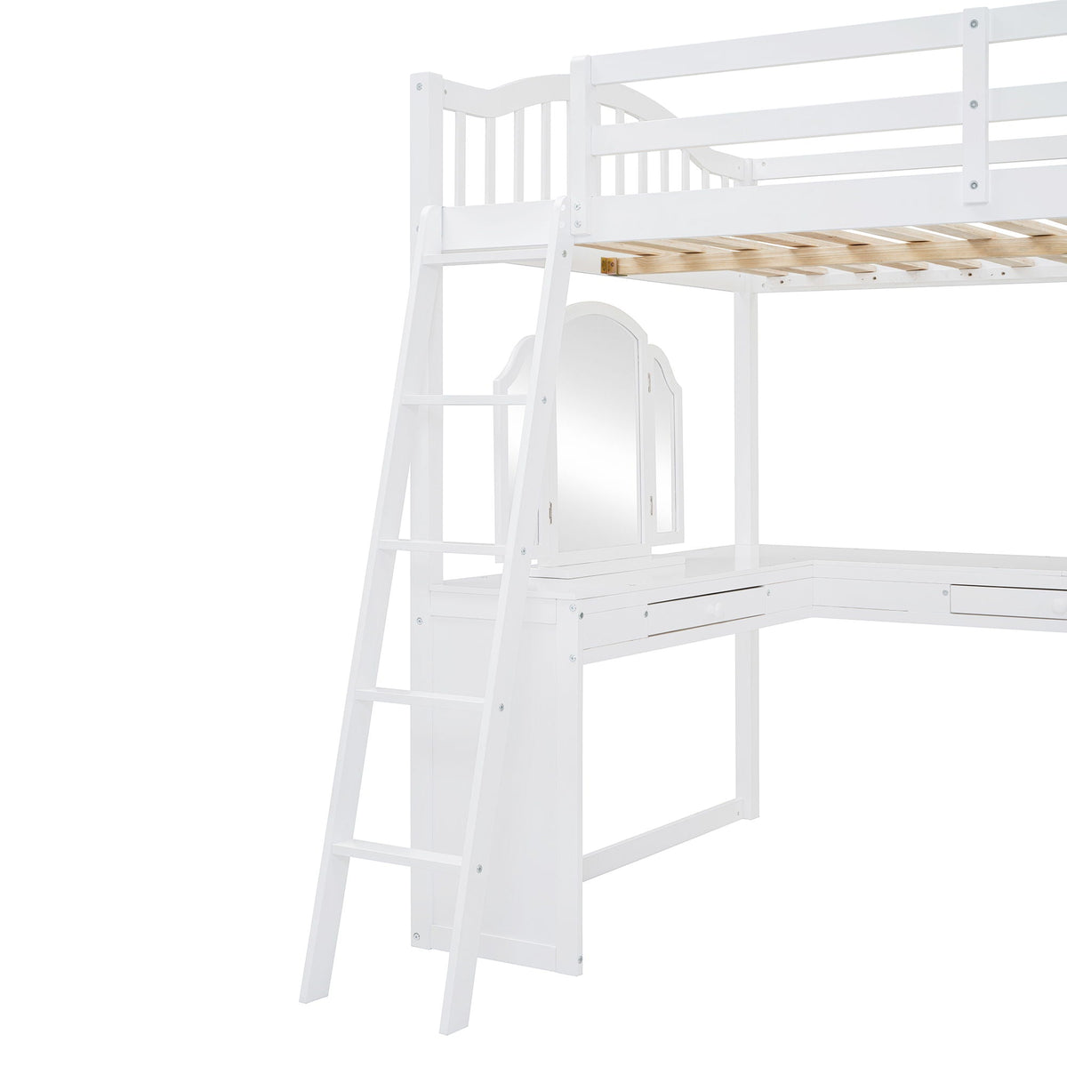 Loft Bed With Drawers, Cabinet, Shelves With Desk
