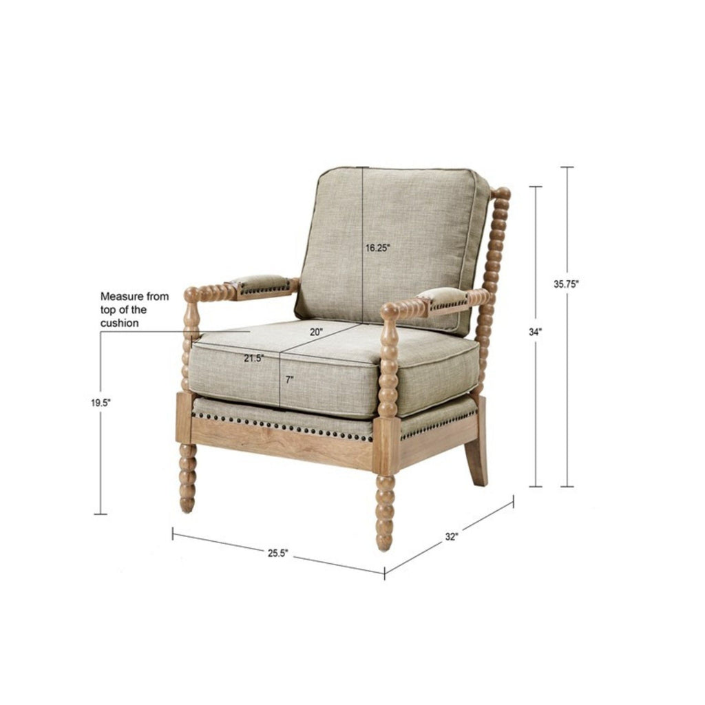 Arm Chair With Open Back Spindle Design, Padded Armrests