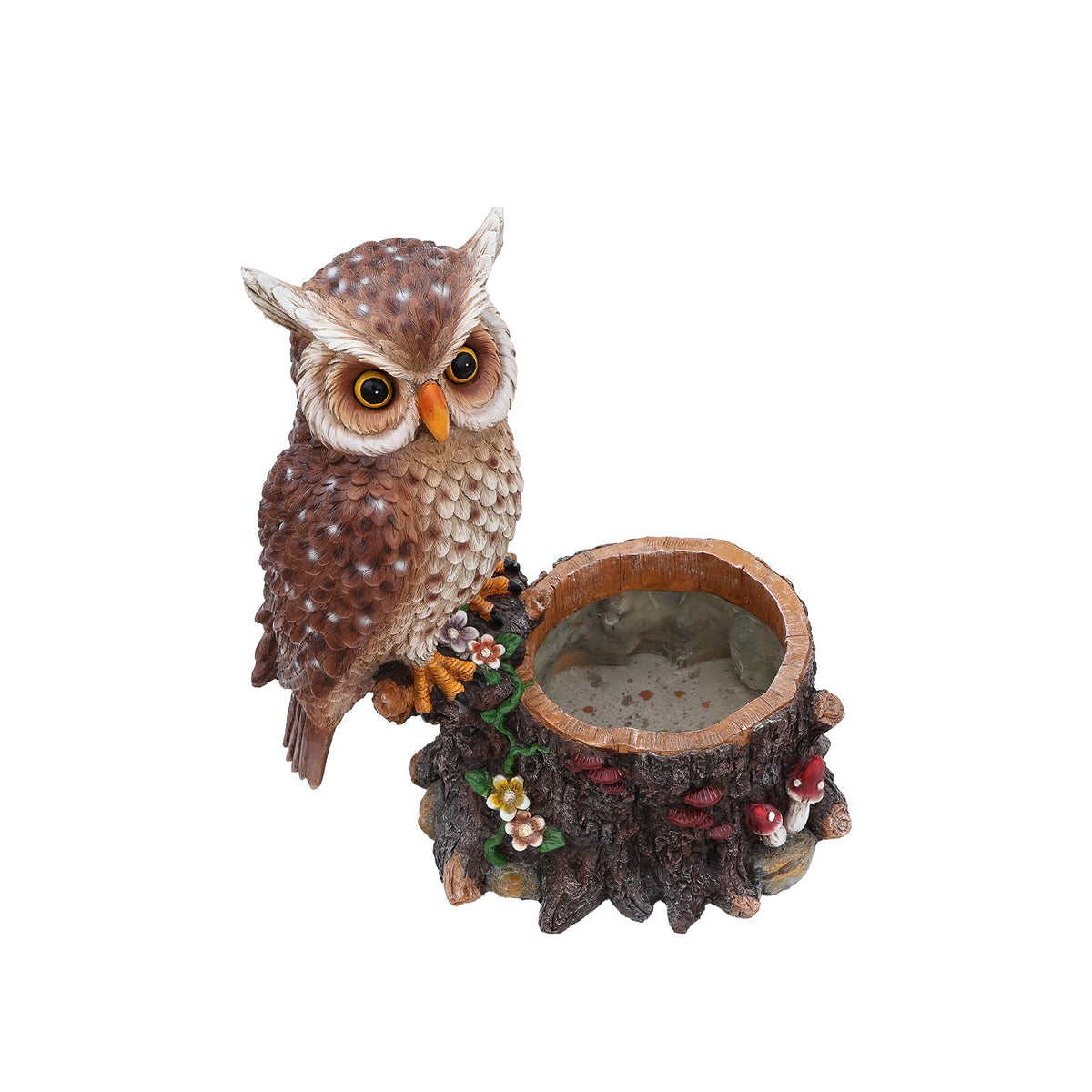 Sitting Owl with Tree Trunk Garden Planter
