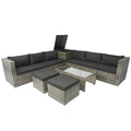 8 Piece Patio Sectional Wicker Rattan Outdoor Furniture Sof Set With One Storage Box Under Seat And Cushion Box - Gray / Black