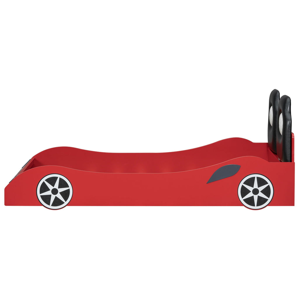 Race Car Shaped Platform Bed With LED And Upholstered Backrest In