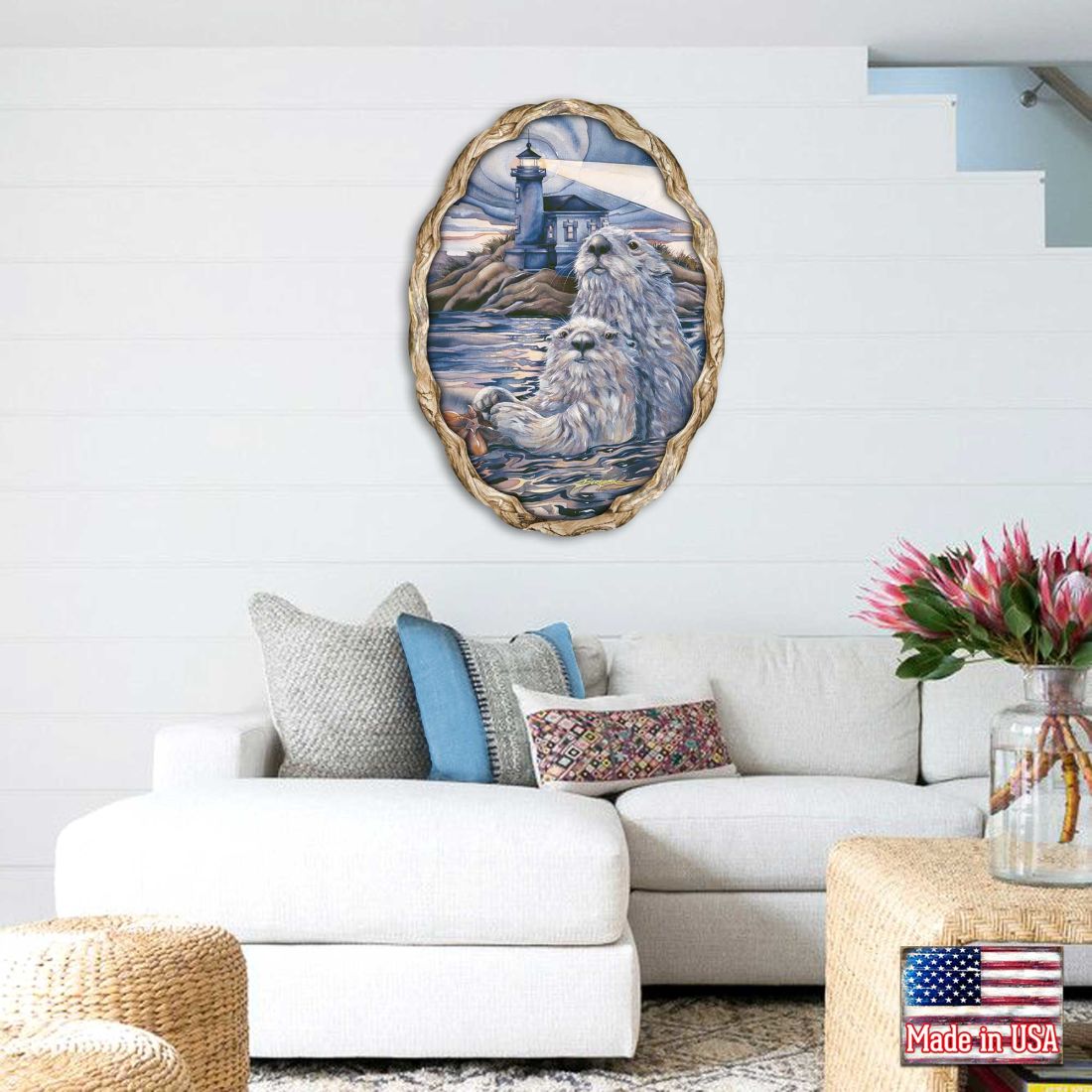 Starlight Otter Lighthouse Wall Hanger by J. Bergsma - Coastal Sea-Life Decor - 8591572W-JB