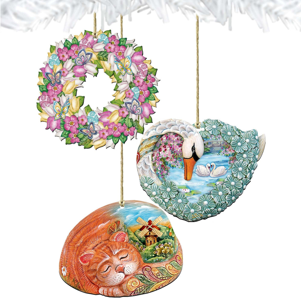 Valentine's Day Love Wooden Wreath Ornaments Set of 3 by G. DeBrekht - Easter Spring Decor - 8100032S3