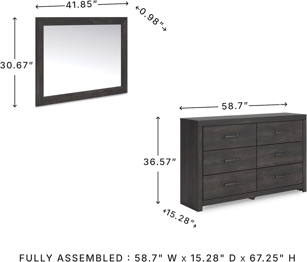 Signature Design by Ashley Delmorta Rustic 6-Drawer Dresser and Mirror with Anti-Tipping Restraint, Black