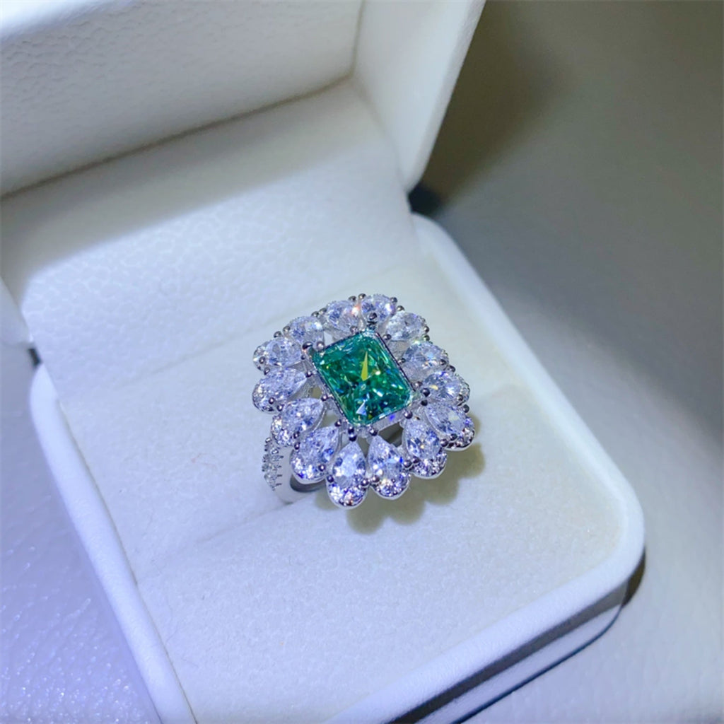 3 Carat Green Emerald-Cut Sparkala™ Pure Sterling Silver Ring