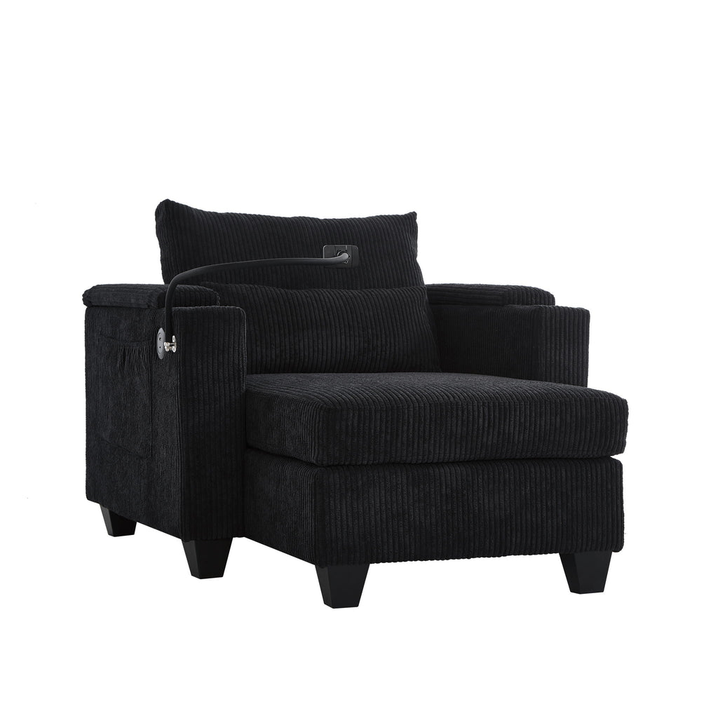 Convertible Chaise Lounge Sofa Chair With USB Ports, Cup Holders, Phone Holder And Storage