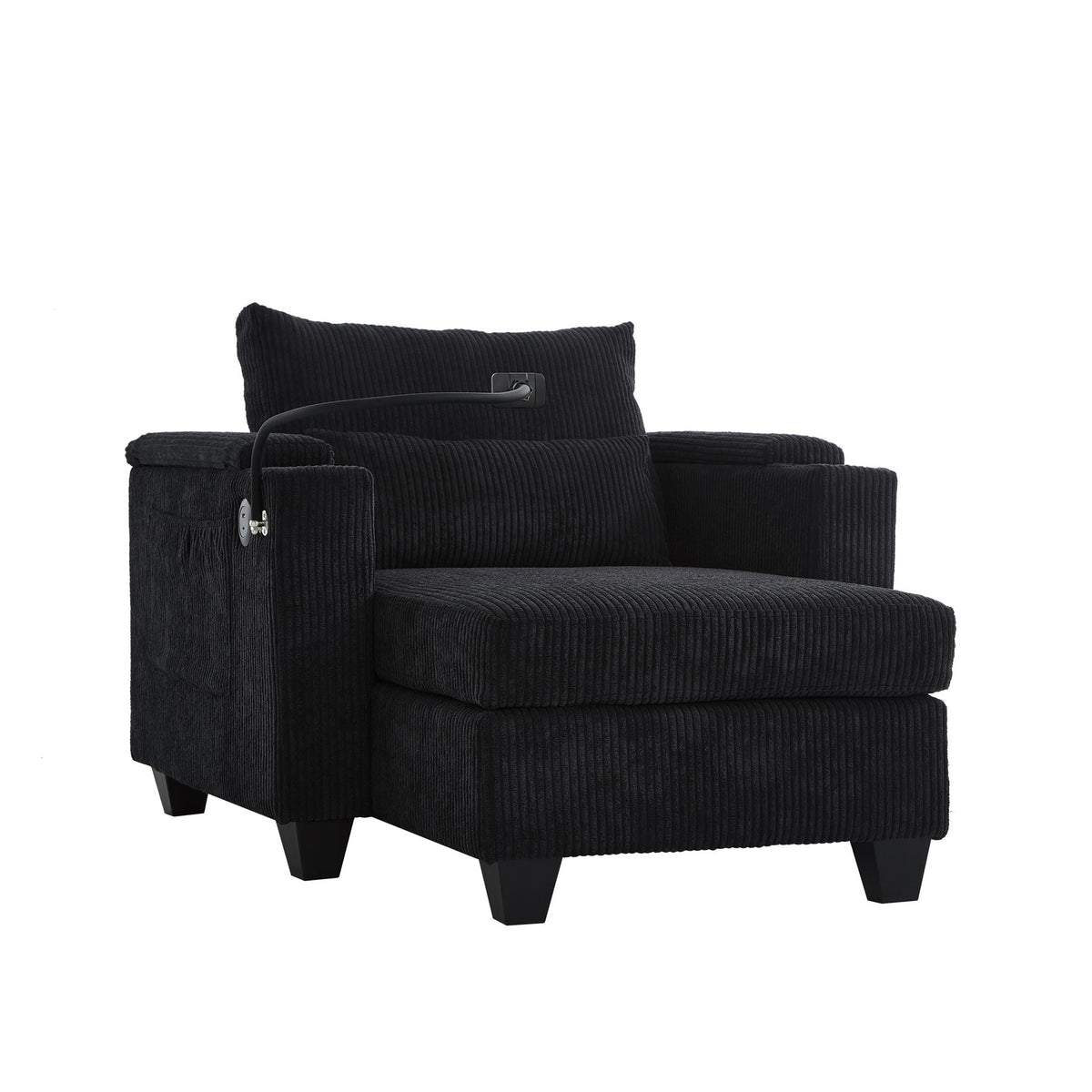 Convertible Chaise Lounge Sofa Chair With USB Ports, Cup Holders, Phone Holder And Storage