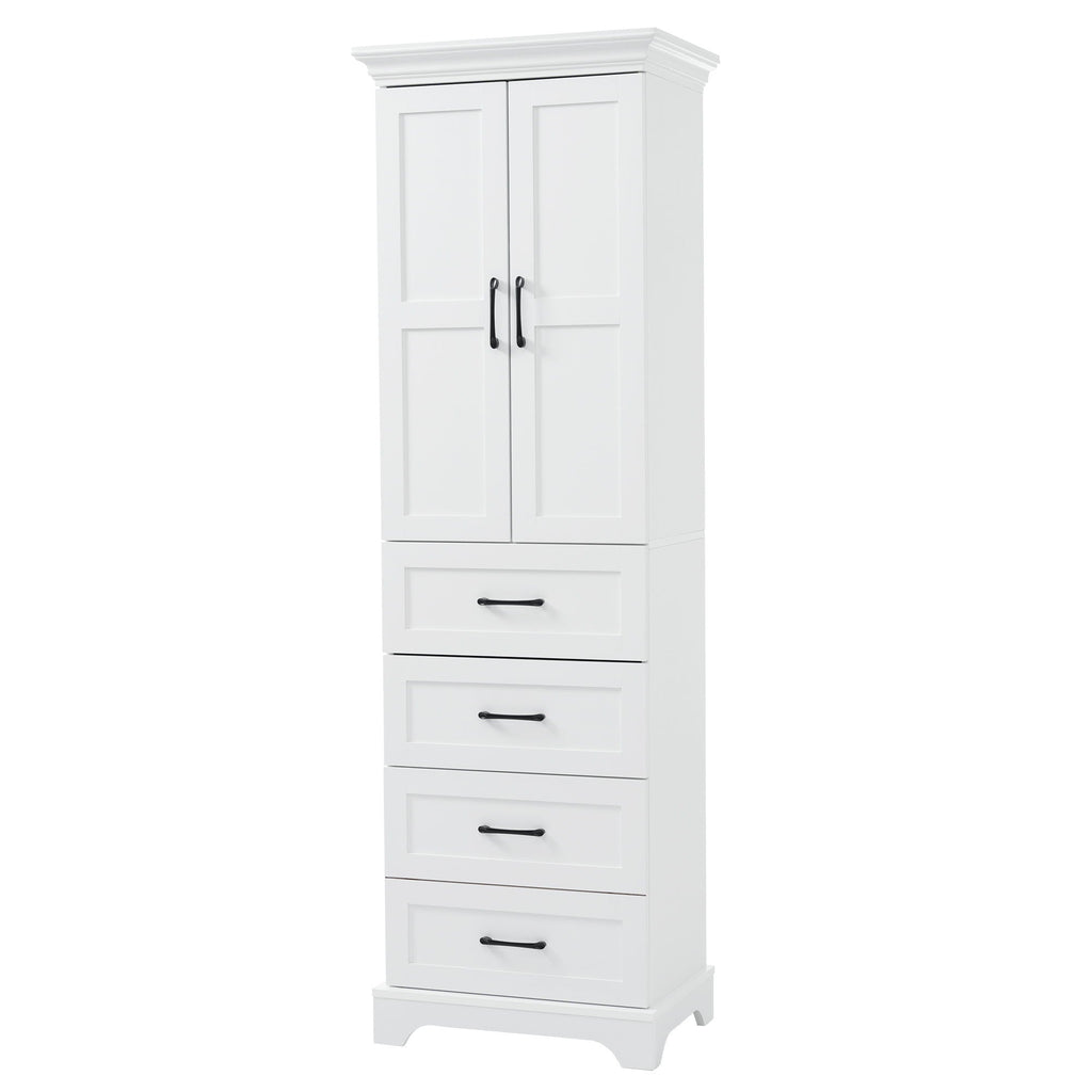 Bathroom Vanity With 2 Damping Hinge Doors, 3 Drawers, Adjustable Shelves - White