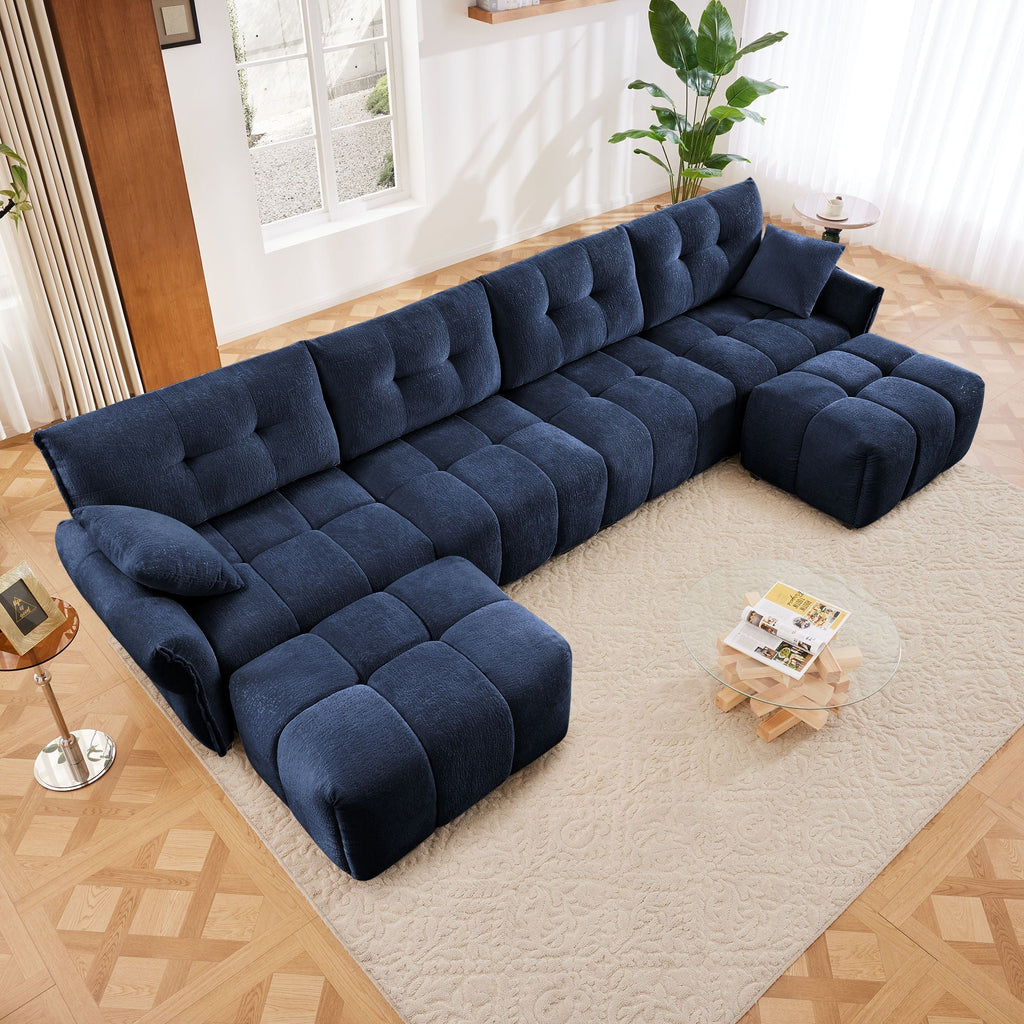 Sofa Set With Ottoman And Pillows, Textured, High Resilience Cushions