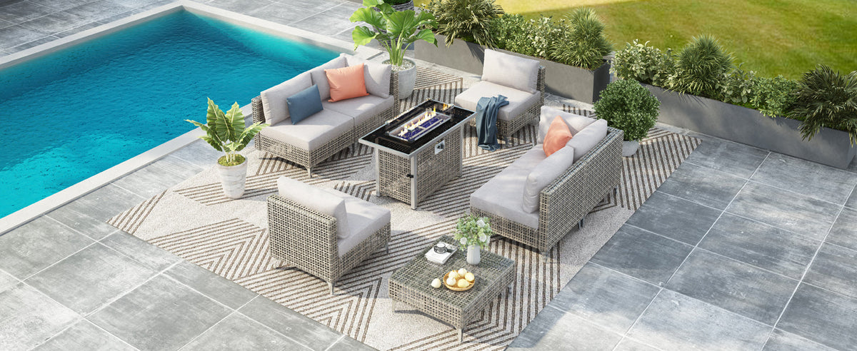 K&K Patio 8-Piece Patio Furniture Set with 43" Fire Pit Table