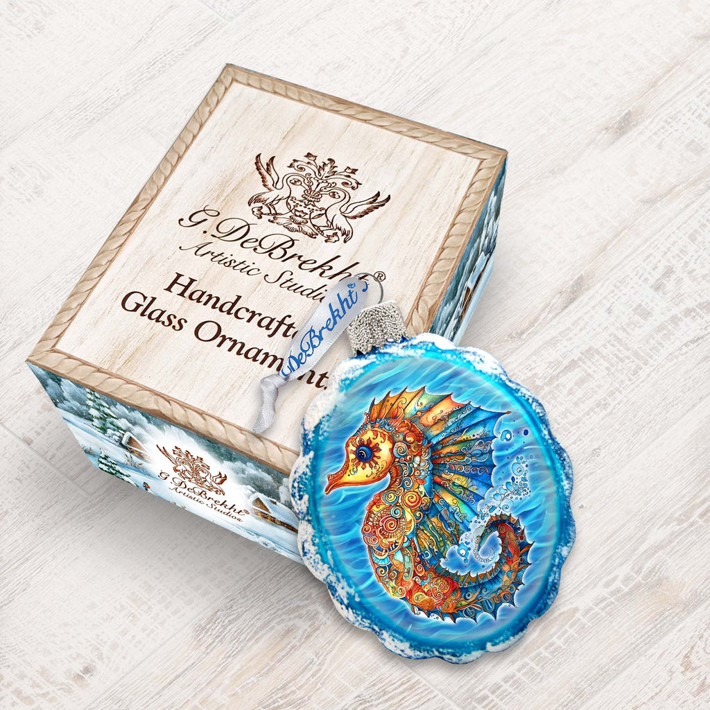 Nautical Christmas Ornaments - Rainbow Seahorse Keepsake Glass Ornaments by G. Debrekht - Christmas Decor - 777411