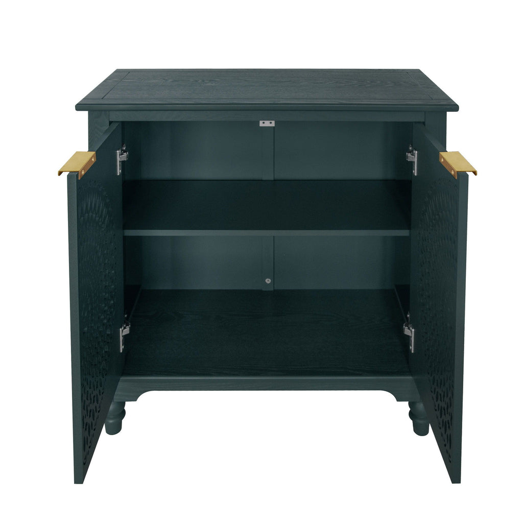 Hollow Carved 2 Door Accent Cabinet With Adjustable Shelf, Sideboard Buffet For Entryway, Living Room Or Bedroom - Blackish Green