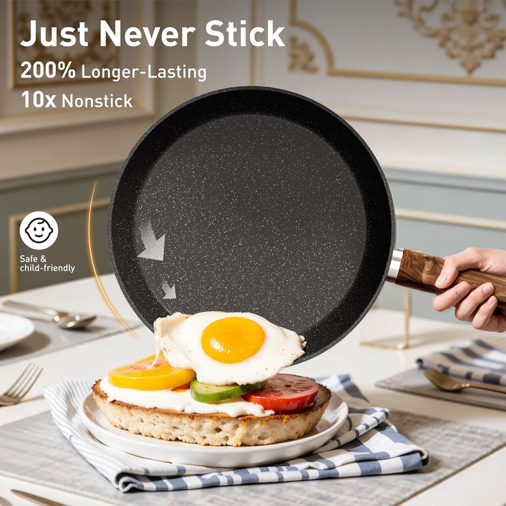 17 Piece Pots and Pans Set Non Stick, Nonstick Induction Granite Kitchen Cookware Set, Non Toxic Cookware Set with Frying Pans and Saucepan, Cooking Sets Pots and Pans, Black