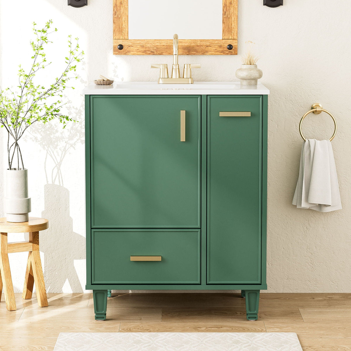 Bathroom Vanity With Sink, Deep Drawer, Door Shelf, 2 Tier Basket