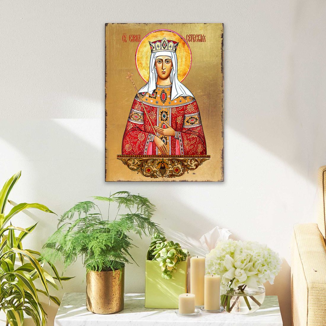 Saint Elena Wooden Gold Plated Religious Orthodox Sacred Icon - Inspirational Icon Decor - 85061