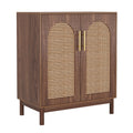 Sideboard Buffet Cabinet With Handwoven Rattan Doors (Set of 2) - Dark Brown