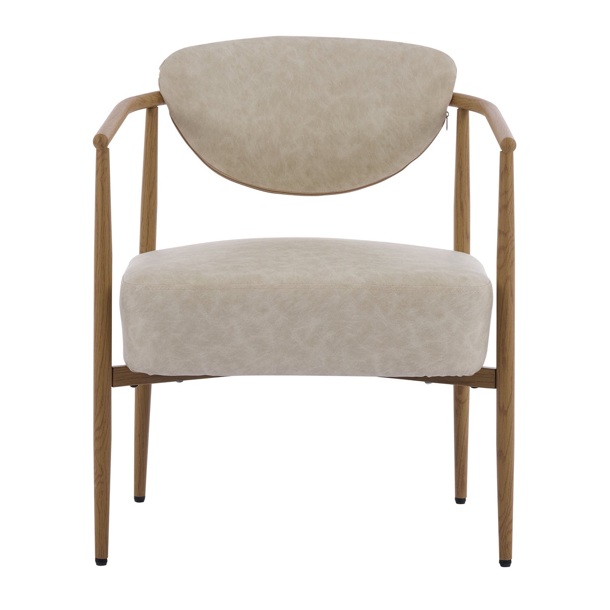Beige PU Leather Dining Room Chair with Metal Frame
