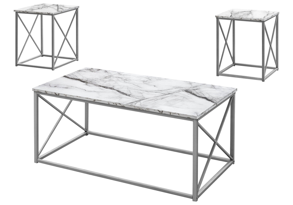 3-Piece Contemporary Living Room Table Set with Marble Look Finish