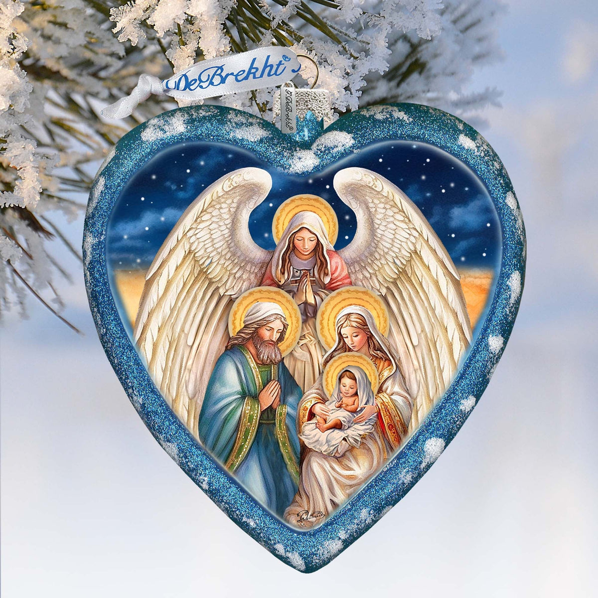 Angel's Divine Presence Nativity Heart Glass Ornament by G. Debrekht - Nativity Holiday Decor - 738-094