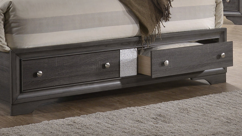 Traditional Queen 5 Piece Storage Bedroom Set in Gray Wood