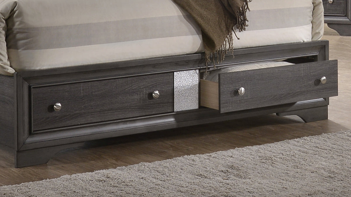 Traditional Queen 5 Piece Storage Bedroom Set in Gray Wood